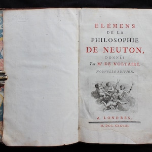1738 Newton | Voltaire’s Elements of Newtonian Physics | Gravity, Optics, Astronomy, Tides | Engravings & Plates | Scientific Classic | Rare