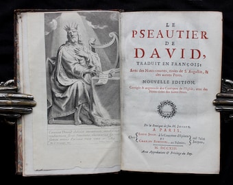 1713 The Book of Psalms, Antique Bible, Old Testament, King David Psalter, Text in Latin & French, Biblia, Vulgate
