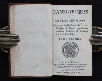 1696 French Sermons Book – Esprit Fléchier, Leather Bound – Antique Paris Printing