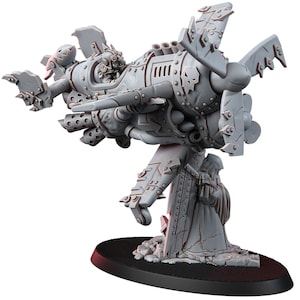 May include: A gray, detailed miniature airplane model with a propeller, wings, and multiple gun barrels. The model is mounted on a base with a figure. The airplane has a skull emblem on the side.