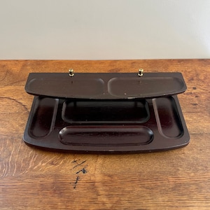 Vintage MidCentury Wood Two Tier Valet Tray | Vintage Organizer Mens Dresser Storage | Dark Stain Midcentury Two Tier Valet