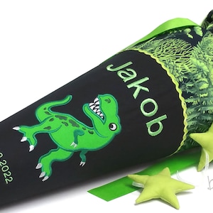 Schultüte Dino passend zum Schulranzen Scout Green Rex, für Jungen, aus Stoff Urwald schwarz, inkl. Name und Papprohling