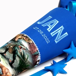 School cone Dino, incl. name, for boys, made of fabric, with Jurassic Park font