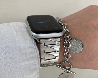 Silver Apple Watch Band 38mm 40mm 41mm 42mm 44mm 45mm 49mm, Metal Apple Watch Strap, Silver iWatch band Men Women, Apple Watch Bracelet