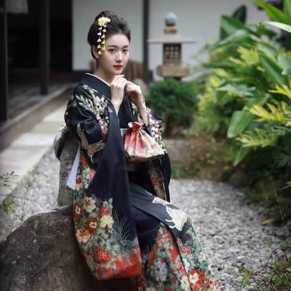 Black Japanese Kimono Dress - Etsy