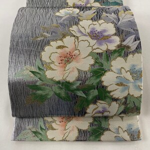 Beautiful Embroidered Kimono Obi Belt, Peony motif, OB39