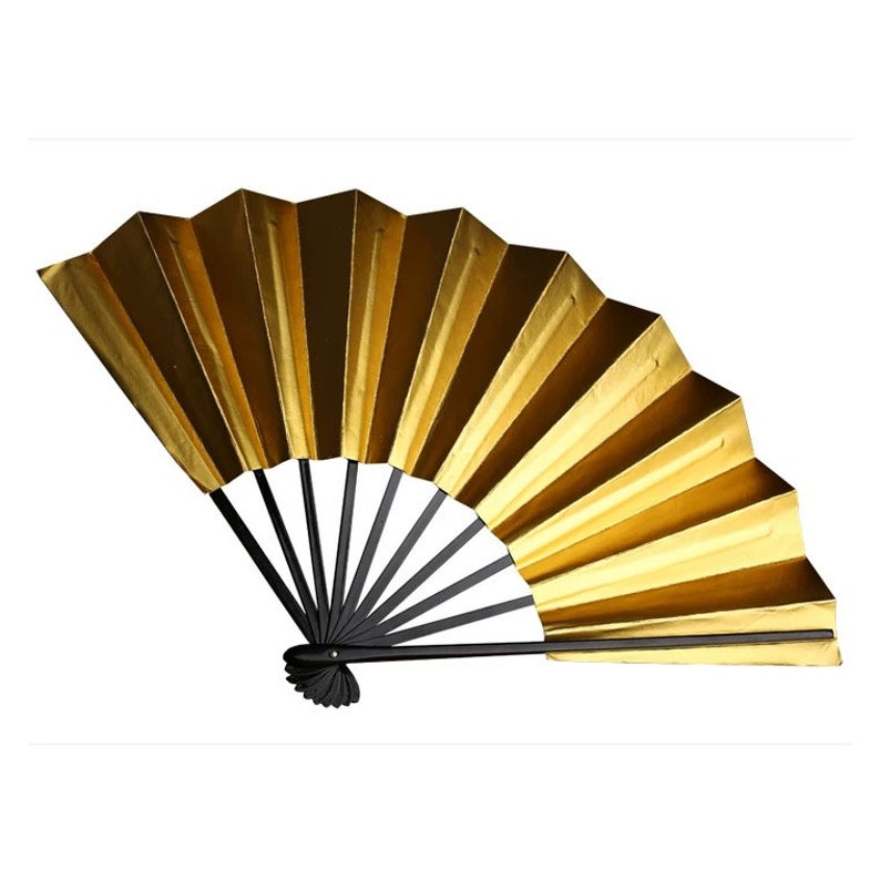 Gold Japanese Folding Hand Fan With Folding Stand Display Etsy