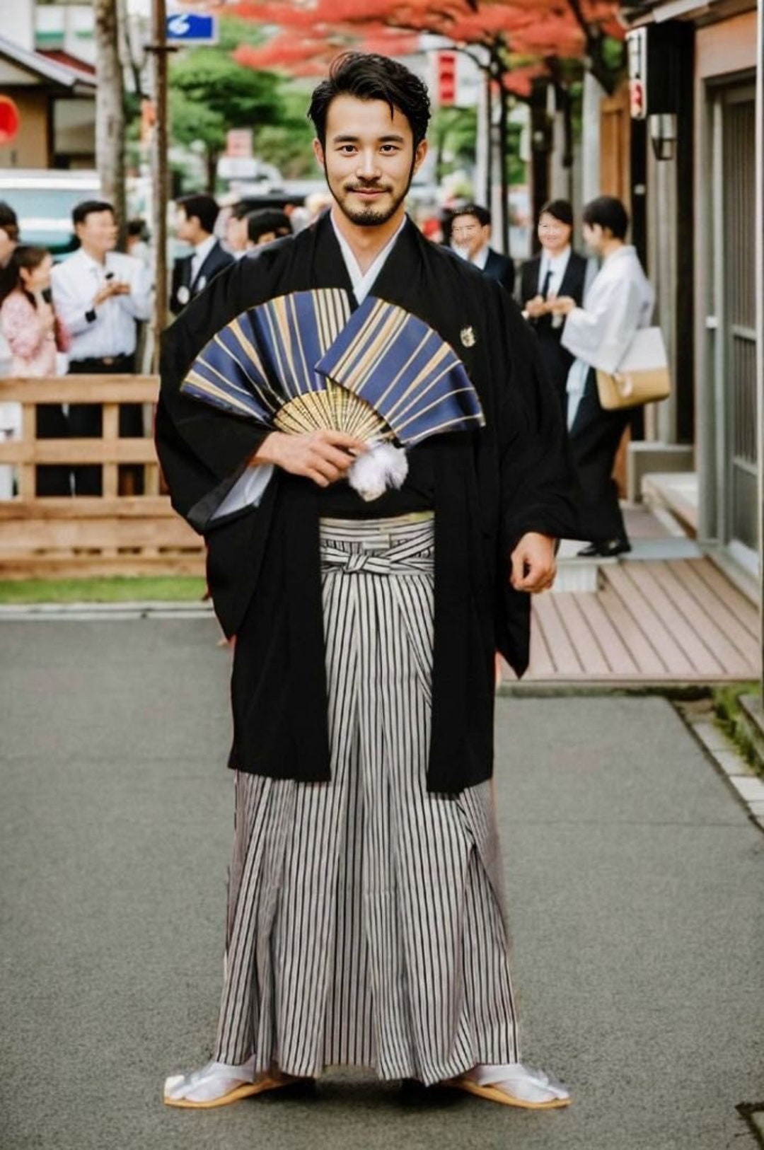 Black white Japan Tradition Japanese Kimono Men male Yukata