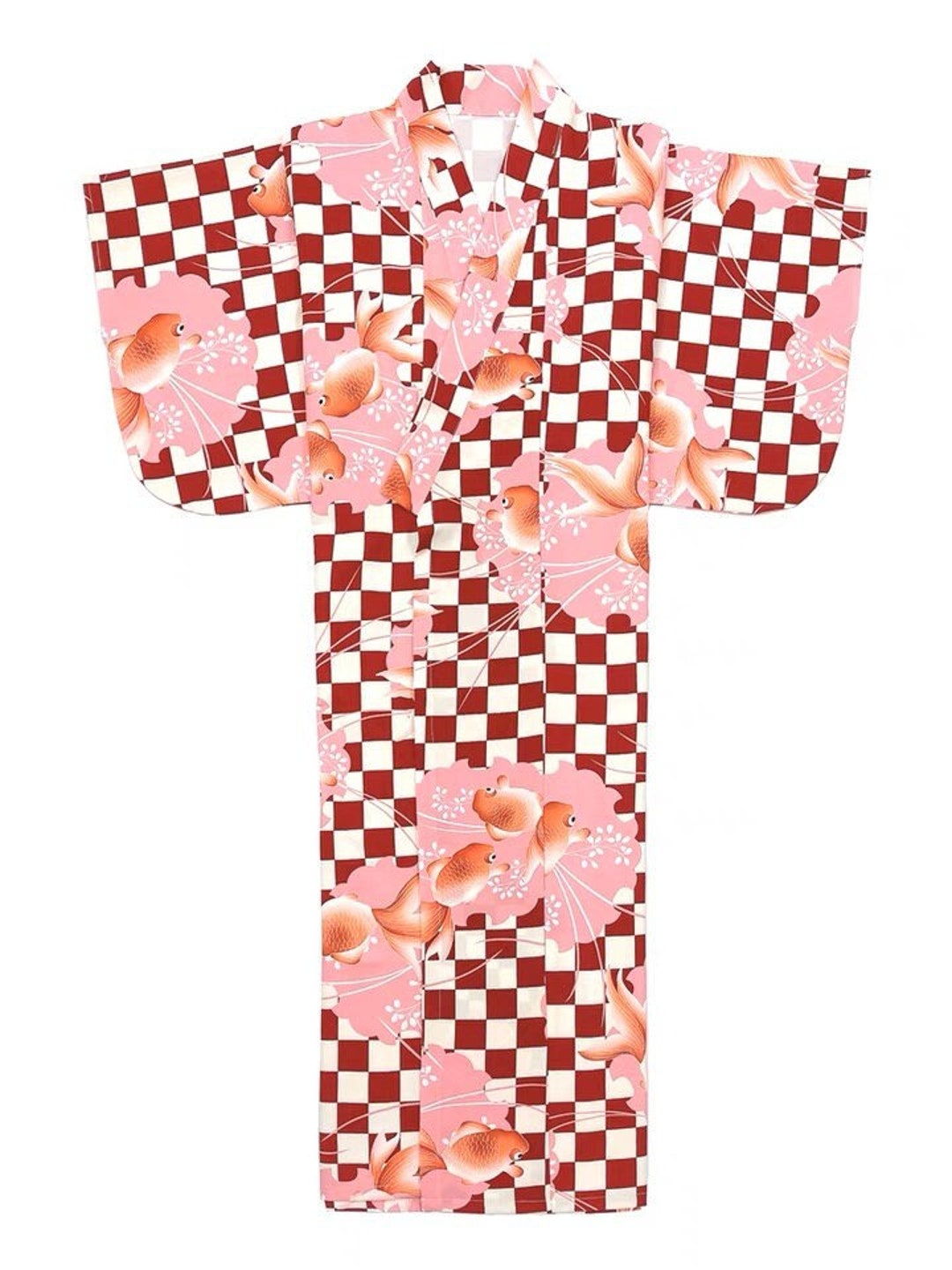 Japanese Checker Goldfish Kimono With Obi Belt Set watch the - Etsy