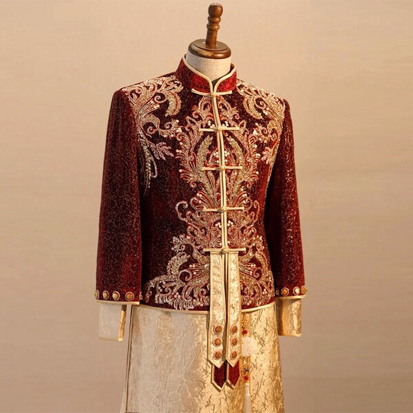 Embroidered Dragon Men Wedding QunKwa Jacket & Skirt