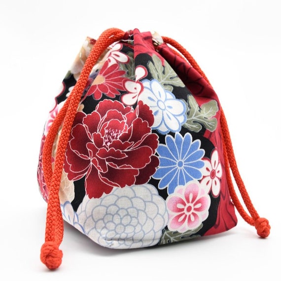 Japanese traditional red kimono bag in polyester cotton, POUCH