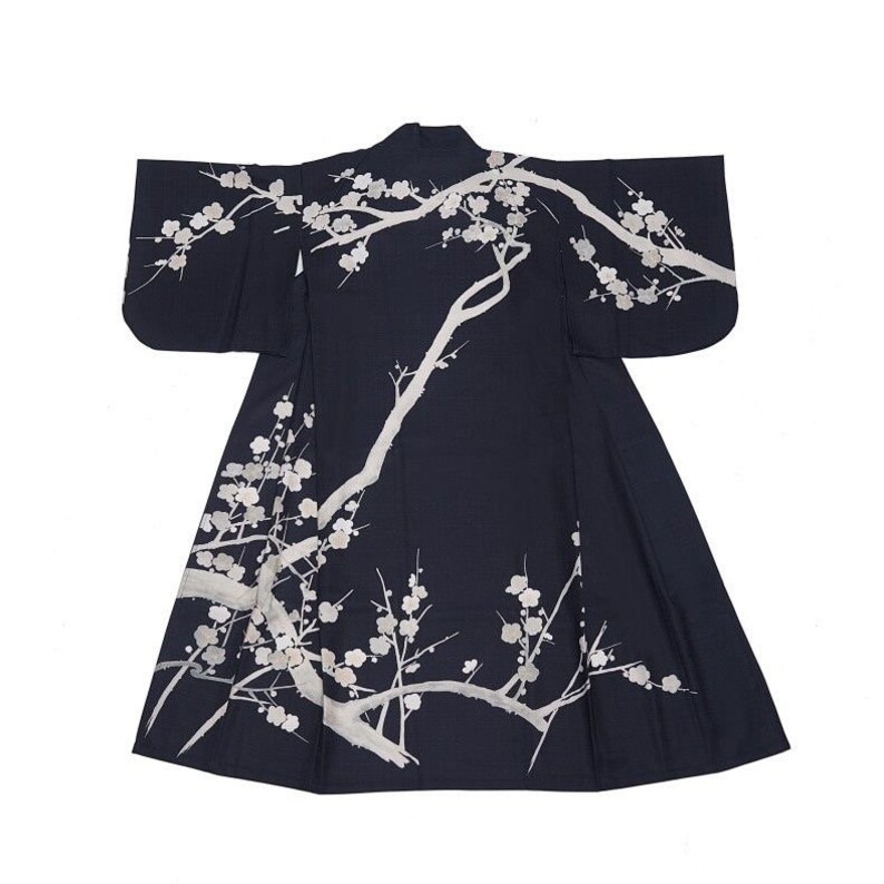 Black Plum Blossom Japanese Kimono Dress / Japanese Women Etsy