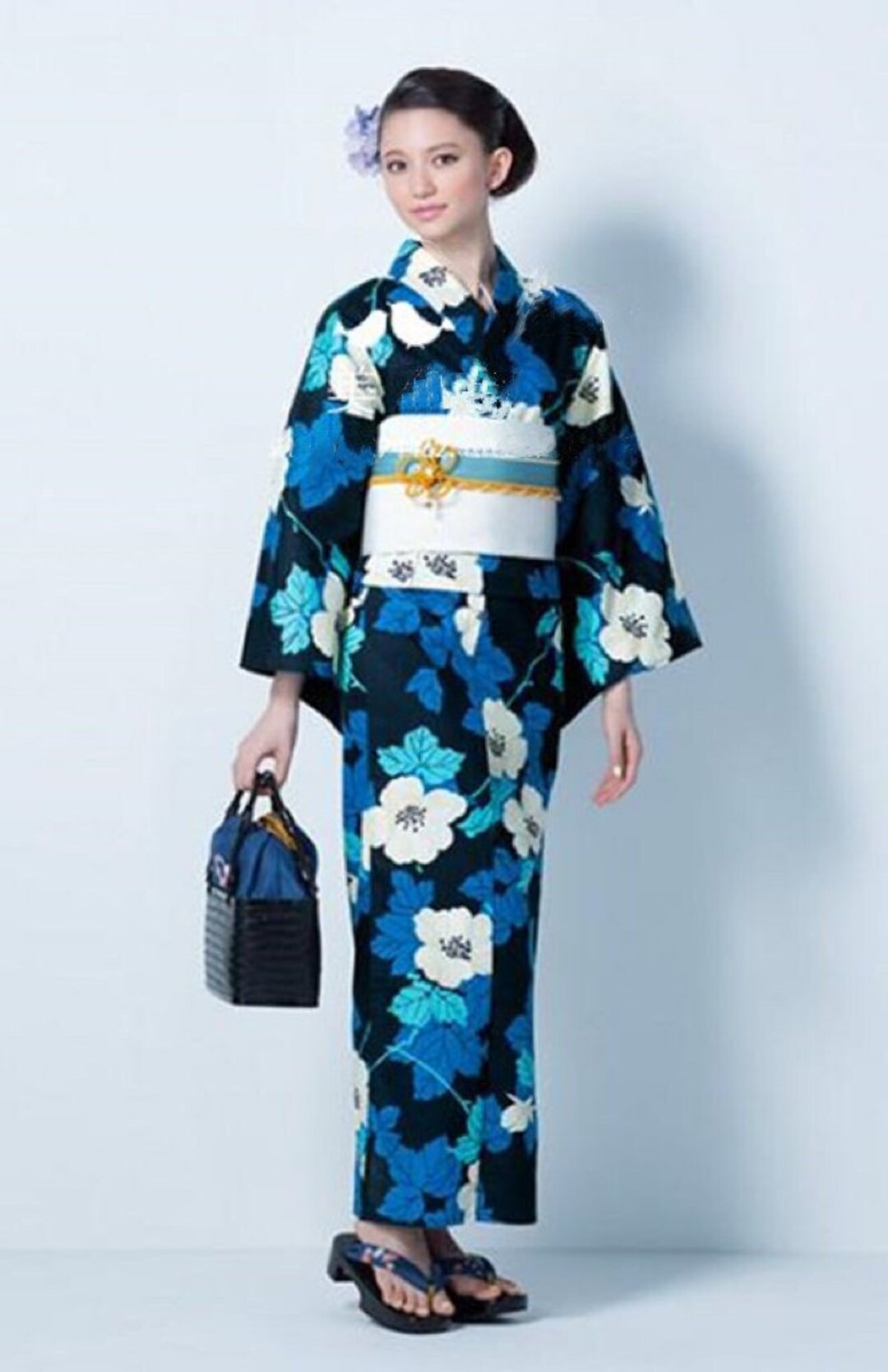Japanese Blue Floral Yukata Kimono/ Japanese Women Yukata Etsy