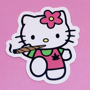 hello kitty smoking cigarette Smoking Kitty Kawaii Sticker / Water Resistant Vinyl Stickers / High  Quality