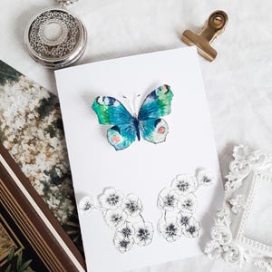 Carte relief papillon bleu et fleur