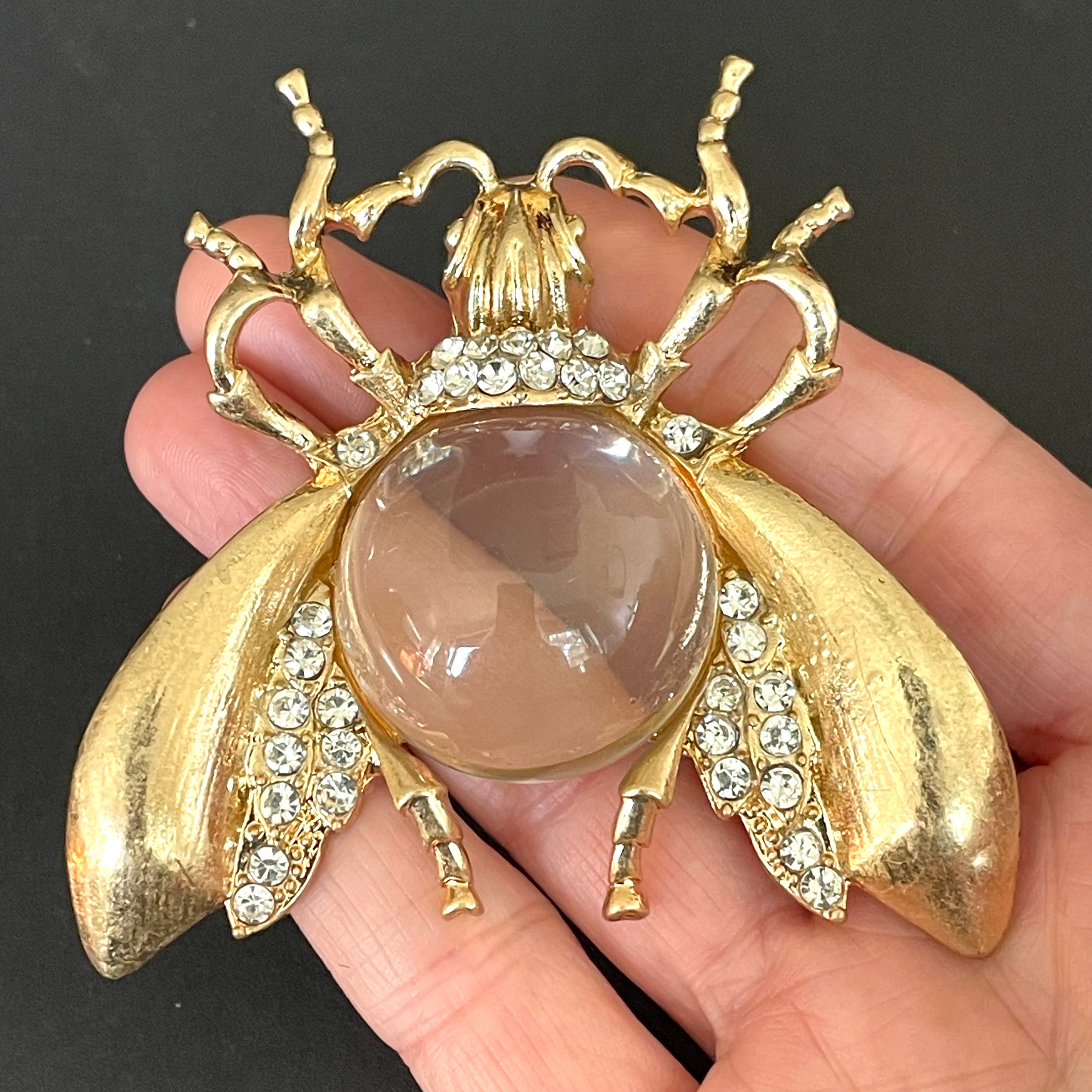 Large Clear Plastic Cabochon Jelly Belly Style Fly / Bee Insect Brooch ...
