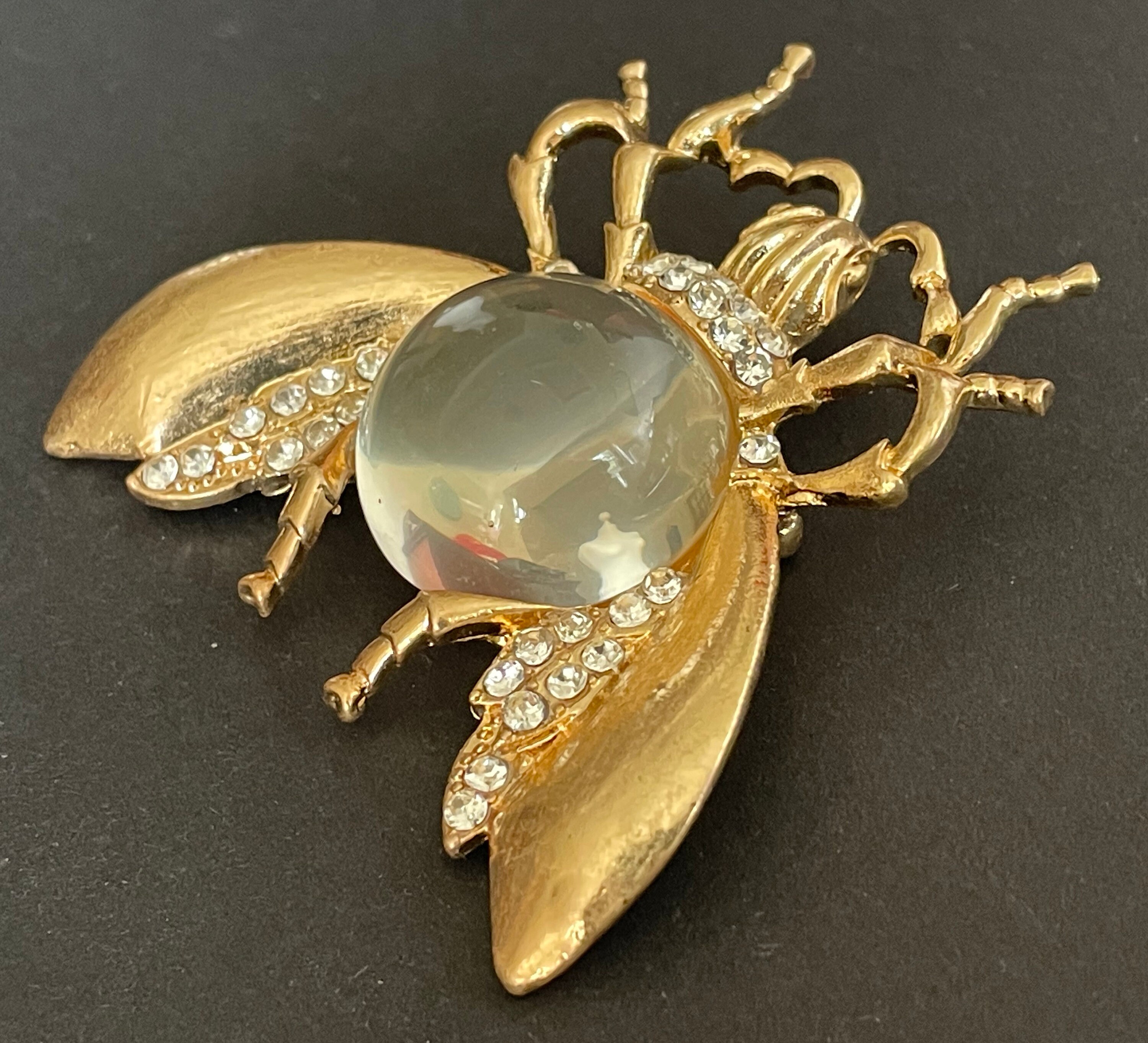 Large Clear Plastic Cabochon Jelly Belly Style Fly / Bee Insect Brooch ...