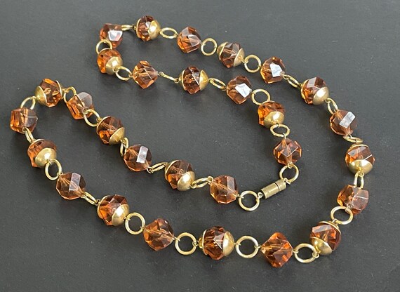 Collier Sautoir Art Déco Vintage En Métal Avec Perles En Verre/plastique - Bijou Ancien Occasion