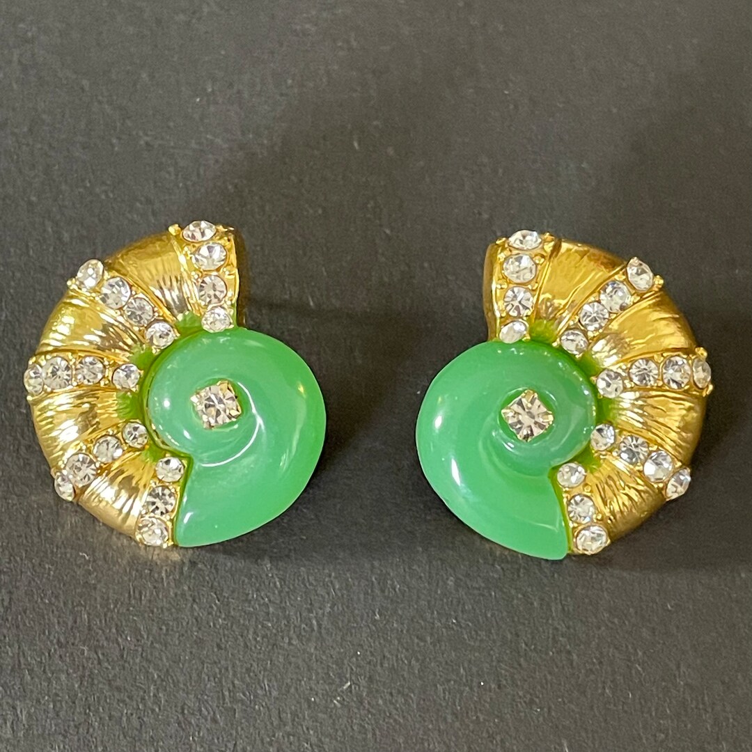 Vintage Jade Green Coloured Perspex Shell Design Earrings for Pierced ...