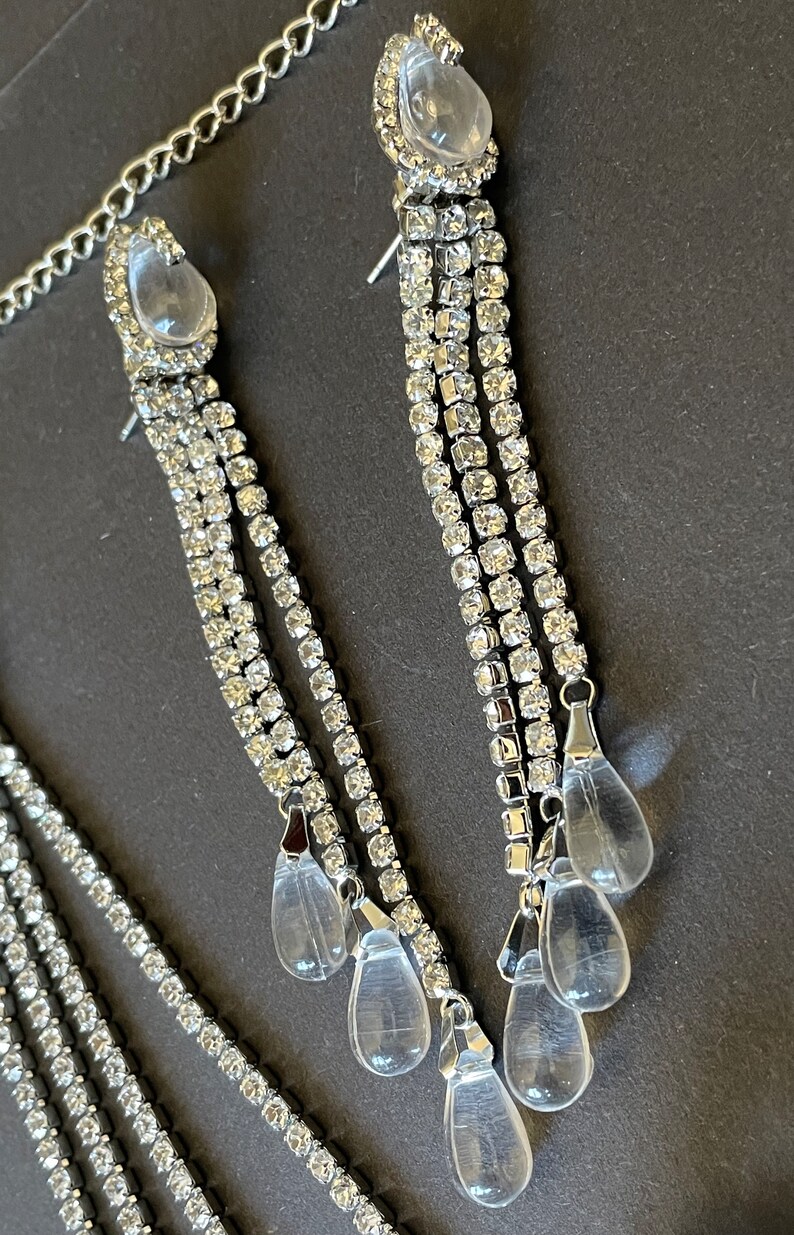 Vintage Festoon, Fringe Necklace and Long Drop Earrings for Pierced