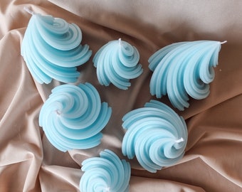 Bougie parfumée à la Myrtille Bougie Spirale design bleu décoration bleu pastel Bougie soja Cadeau femme Bougie pour elle bougie moderne