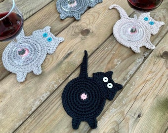 Cat Butt Coasters, Cat lovers coasters, Crochet cat drink coaster, Choice of color