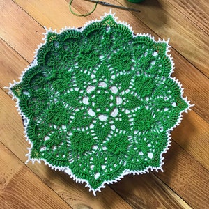 St Patricks day emerald green crochet doily for sale / Shamrock decor textured doily / Gift for her