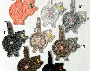Posavasos con diseño de trasero de gato, posavasos de ganchillo con forma de gato, regalo divertido para amantes de los gatos, decoración original para gatos, posavasos hecho a mano.