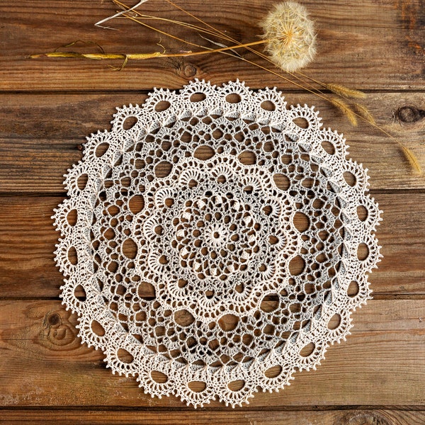 Beige gray crochet doily handmade home decor Textured crochet doily Cotton lace crochet doily