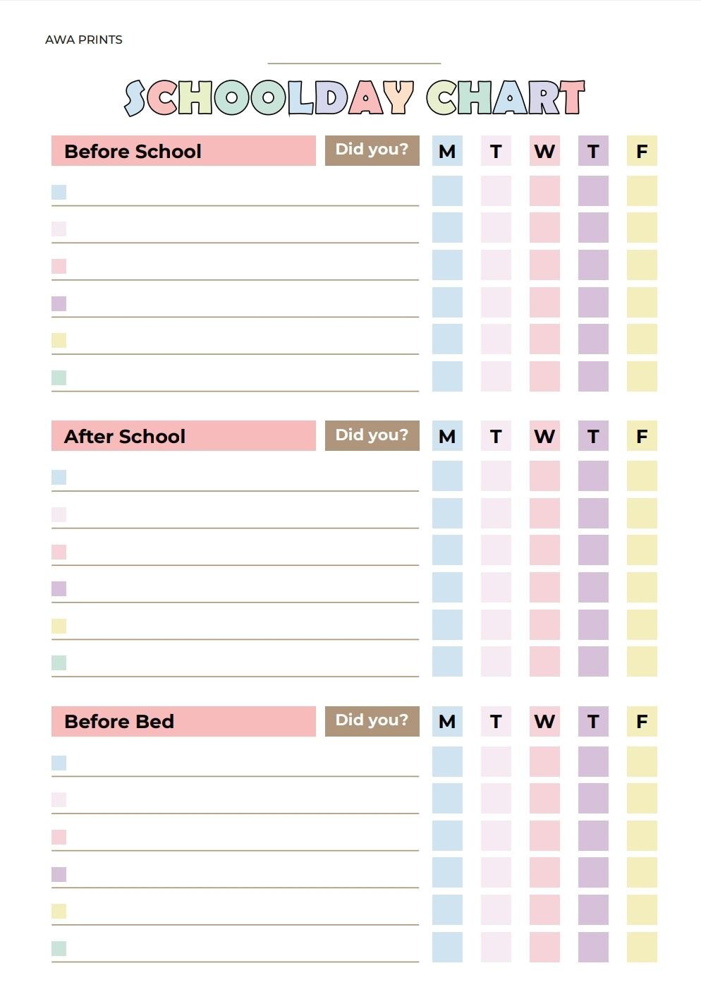 Printable School Day Routine Chart | Kid’s Daily Checklist | Before ...