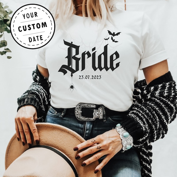 Personalized Goth Bride Shirt Wedding Gift For Gothic Bride, Custom Date Shirt Fiancée, Halloween Wedding Engagement, Alt Future Mrs Shirt