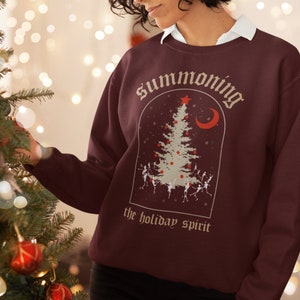 Skeleton Christmas Sweatshirt, Summoning Holiday Spirit Sweater, Gothic Creepy Christmas Crewneck, Spooky Pullover Goth Christmas Gift