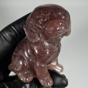 Strawberry Quartz Dog Carving 2.2&quot;