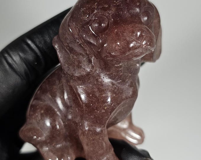 Strawberry Quartz Dog Carving 2.2"