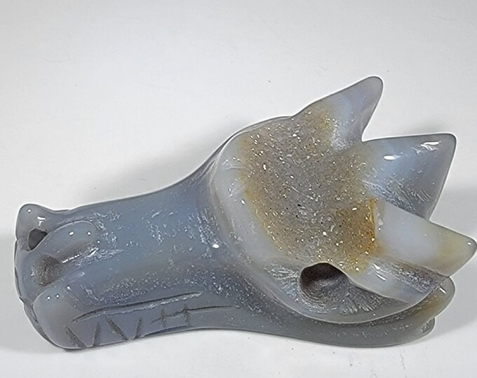 Druzy Agate Dragon Head Carving