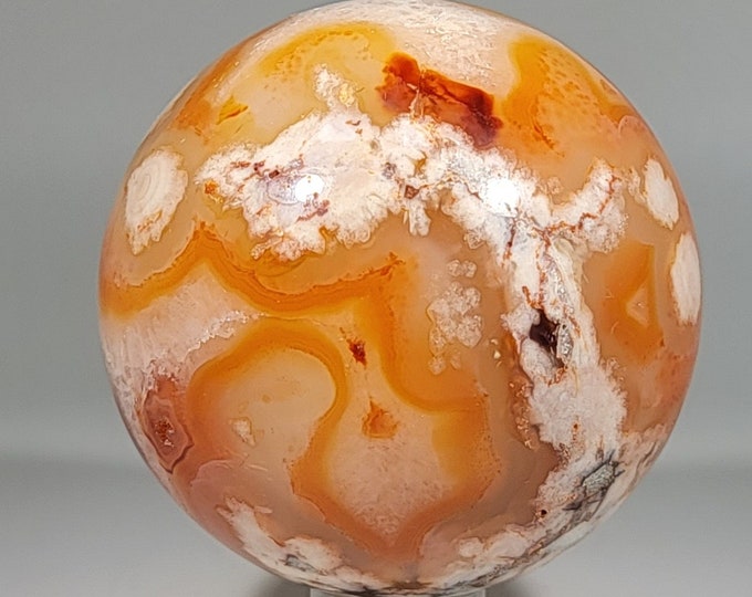 55mm Druzy Carnelian Flower Agate Sphere