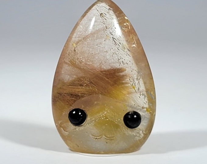 Golden Rutile Pet Rock Carving