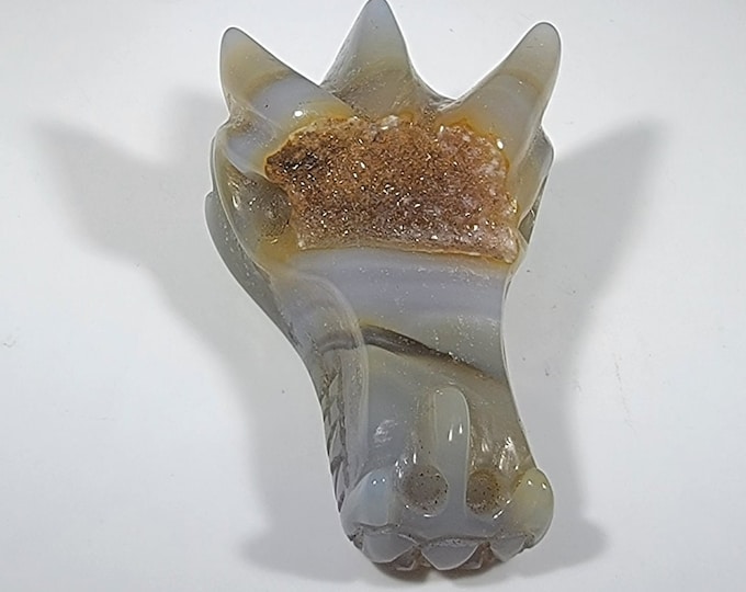 Druzy Agate Dragon Skull Carving