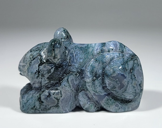 Moss Agate Mouse Carving
