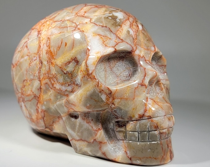 Large Red Vein Network Jasper Skull