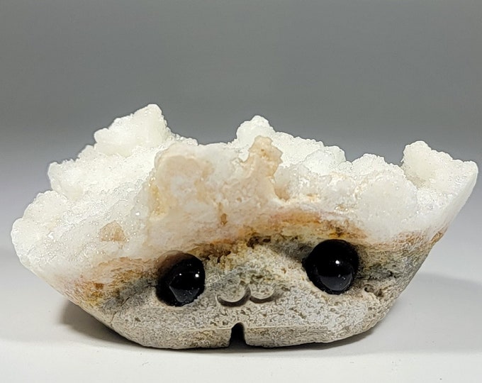 White Calcite Cluster Pet Rock Carving