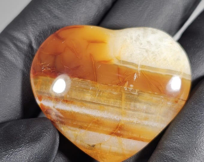1.1" Banded Carnelian Heart Palm Stone