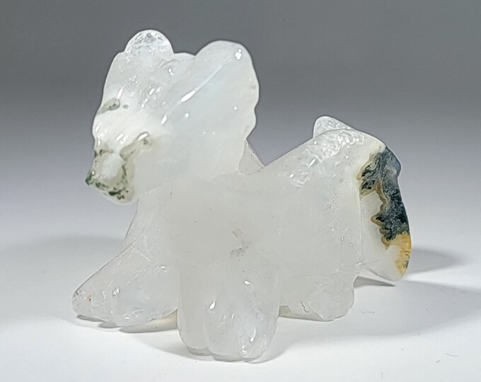 2.2" Moss Agate Flying Dragon Carving