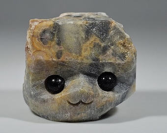 Crazy Lace Agate Pet Rock Carving