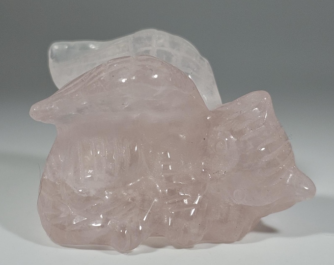 Rose Quartz Sleeping Angel Cat With Wings *Imperfect