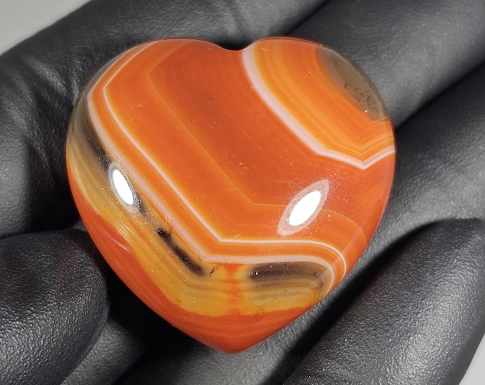 1.1" Banded Carnelian Heart Palm Stone