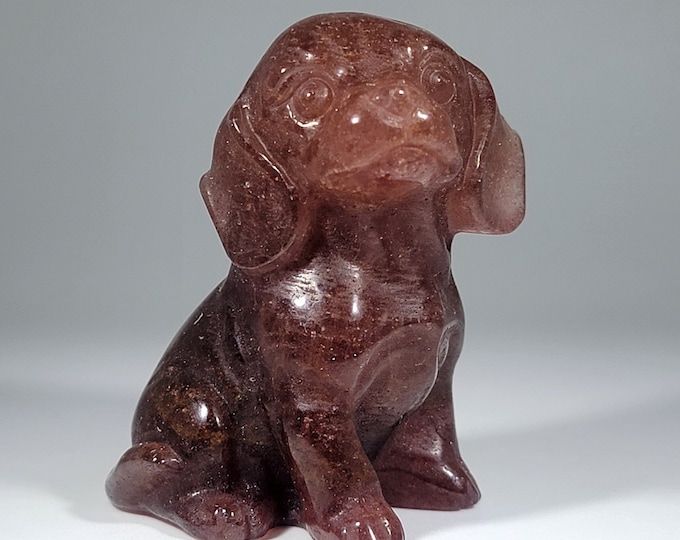 2.2" Strawberry Quartz Dog Carving *Imperfect
