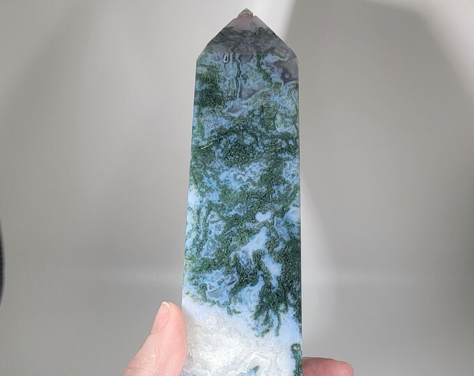 Large Moss Agate Tower