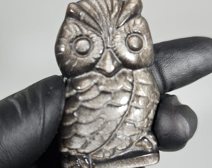 1.7" Silver Obsidian Owl Carving