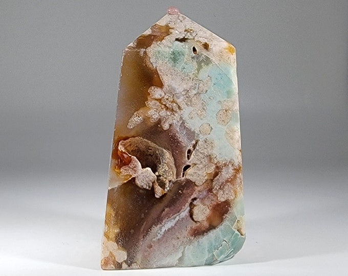 Natural Druzy Green Flower Agate Tower